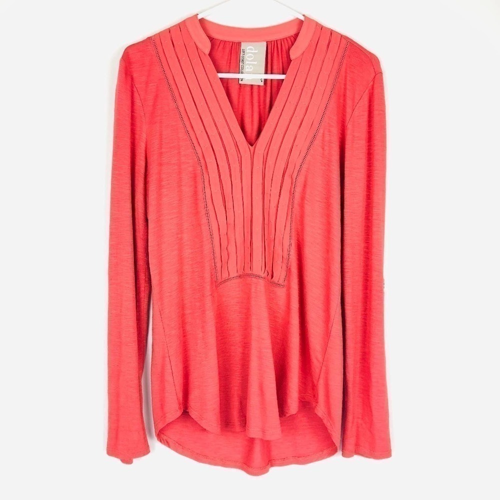Anthropologie Dolan V Neck Pleated Pleasant Long Sleeve Top S